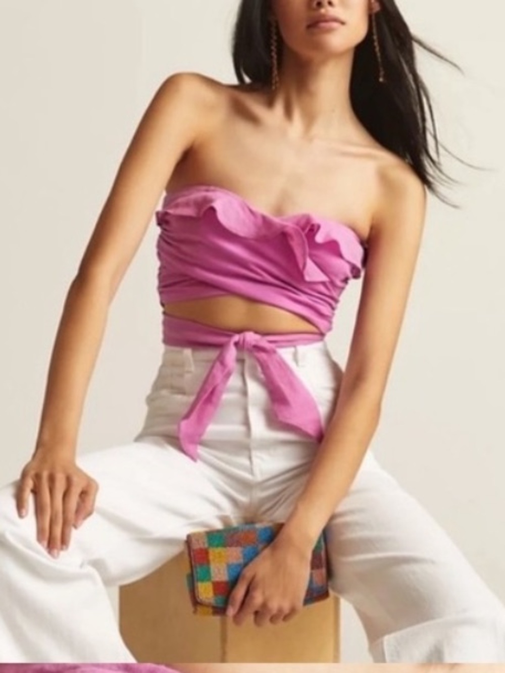 Anthropologie Pink Ruffle Wrap Top - Picture 2 of 4